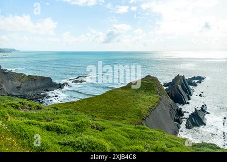 Una bella passeggiata fino ad Hartland Point con il suo bel faro e le splendide viste sul mare Foto Stock