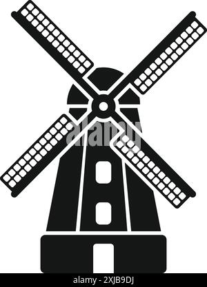 Classico mulino a vento olandese che genera energia con le sue pale rotanti Illustrazione Vettoriale