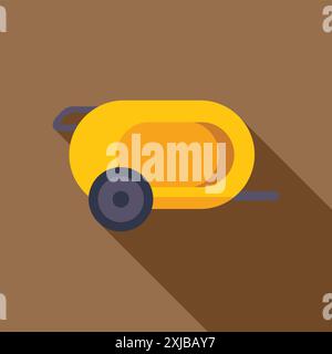 Rimorchio giallo per campeggio o viaggio, casa mobile per viaggi e viaggi, icona di design piatto con una lunga ombra Illustrazione Vettoriale