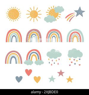 Collezione di clipart vettoriale cute Sky Elements Illustrazione Vettoriale