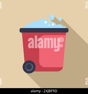 Contenitore dei rifiuti pieno di acqua saponata, concetto per il servizio di pulizia o la pulizia di primavera Illustrazione Vettoriale