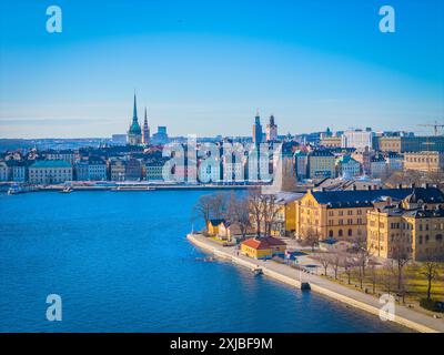 Centro storico di Stoccolma - Gamla stan. Vista aerea della capitale svedese. Foto panoramica in alto con drone Foto Stock