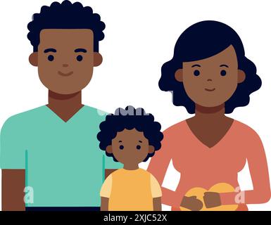 Semplice illustrazione vettoriale piatta di una famiglia felice che include genitori e il loro bambino, mostrando amore e solidarietà in famiglia. Illustrazione Vettoriale