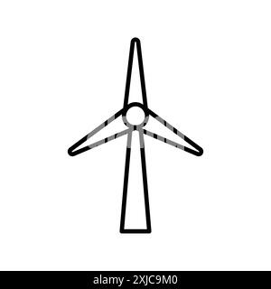 Icona turbina eolica Flat Set in bianco e nero contorno vettoriale Illustrazione Vettoriale
