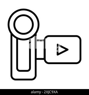 Handy Cam Icon Flat Set in bianco e nero con contorno vettoriale Illustrazione Vettoriale