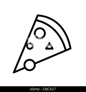 Fetta di pizza icona Flat Set in bianco e nero contorno vettoriale Illustrazione Vettoriale
