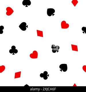 Simboli delle carte da gioco motivo senza cuciture. Isolato su sfondo bianco. Struttura del casinò Illustrazione Vettoriale