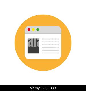 Icona del browser Web. Finestra Internet. Design piatto vettoriale. Sfondo cerchio giallo. Illustrazione Vettoriale