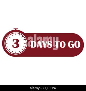 Icona del timer del conto alla rovescia. Mancano tre giorni. Design rosso audace. Simbolo del tempo vettoriale. Illustrazione Vettoriale