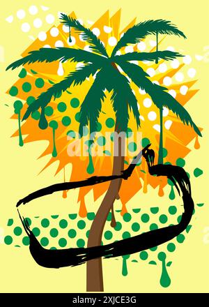 Graffiti Palm Tree con bolla vocale. Decorazione astratta di Street art con insegne moderne di messaggistica, eseguita in stile di pittura urbana. Illustrazione Vettoriale