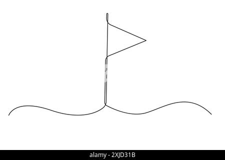 Bandiera sul palo. Illustrazione vettoriale minimalista. Linea nera continua. Design astratto semplice. Illustrazione Vettoriale