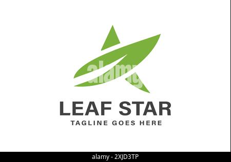 Design con logo Leaf Star elegante e moderno Green Leaf integrato con forma a stella, perfetto per marchi ecologici e ispirati alla natura Illustrazione Vettoriale