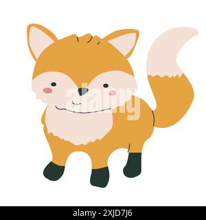 Autunno bambini volpe animale clipart isolato. Animale selvatico della foresta con elemento clipart del raccolto. Icona disegnata a mano. Illustrazione Vettoriale