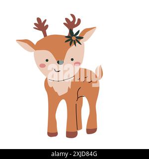 Caduta bambini cervi animali clipart isolato. Animale selvatico della foresta con elemento clipart del raccolto. Icona disegnata a mano. Illustrazione Vettoriale