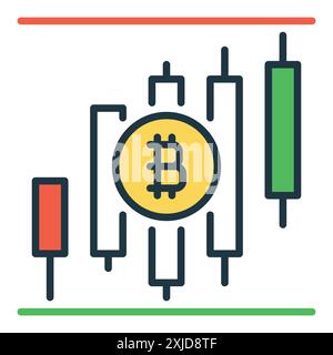 Bitcoin Trading Vector Candlestick Charts Concept icona colorata o segno Illustrazione Vettoriale