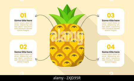 Modello infografico con 4 opzioni o passaggi. Ananas. Può essere utilizzato per layout del flusso di lavoro, diagrammi, banner, webdesign. Illustrazione vettoriale Illustrazione Vettoriale