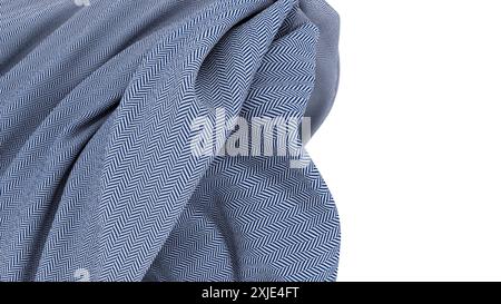 Rendering 3D ondulato in tessuto di lana a spina di pesce per un rivestimento di drappo su sfondo bianco con materiali realistici, tessuto fluttuante. Illustrazione della colorazione 3D Foto Stock