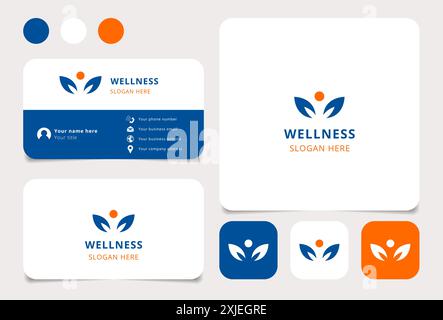 Logo benessere con silhouette umana circondata da foglie Illustrazione Vettoriale