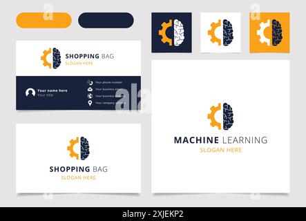 Logo di apprendimento automatico che combina il concetto di cervello e attrezzatura per l'intelligenza artificiale Illustrazione Vettoriale