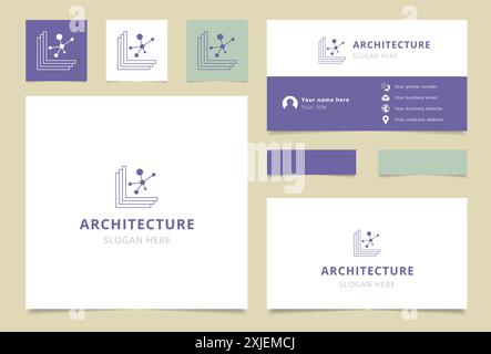 Architettura moderna con logo che presenta edifici collegati Illustrazione Vettoriale