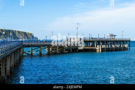 Swanage Pier e Swanage Bay, Swanage, Dorset, Inghilterra Foto Stock