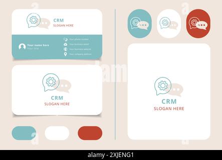 Logo del sistema CRM con bolla e accessori per chat Illustrazione Vettoriale