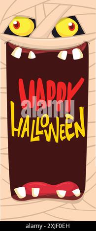 Spaventoso vettoriale del volto di una mummia del mostro dei cartoni animati. Grazioso avatar quadrato o icona. Illustrazione di Halloween. Ottimo per la decorazione delle feste e il design del pacchetto Illustrazione Vettoriale