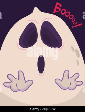 Carino e divertente cartone animato piccolo fantasma . Illustrazione di Halloween vettore isolato Illustrazione Vettoriale