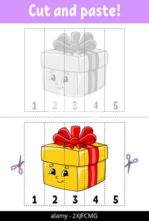 Numeri di apprendimento 1-5. Tagliare e incollare. personaggio dei cartoni animati. Foglio di lavoro per lo sviluppo dell'istruzione. Gioco per bambini. Pagina attività. Illustrazione vettoriale. Illustrazione Vettoriale