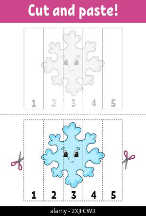 Numeri di apprendimento 1-5. Tagliare e incollare. personaggio dei cartoni animati. Foglio di lavoro per lo sviluppo dell'istruzione. Gioco per bambini. Pagina attività. Illustrazione vettoriale. Illustrazione Vettoriale