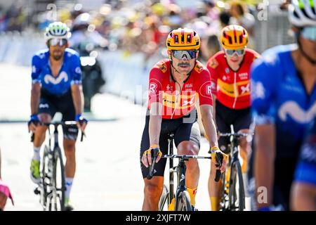 Barcelonnette, Francia. 18 luglio 2024. Il danese Magnus Cort Nielsen di uno-X Mobility si vede alla 18a tappa del Tour de France 2024, da Gap a Barcelonnette (179, 5 km), in Francia, giovedì 18 luglio 2024. La 111a edizione del Tour de France inizia sabato 29 giugno e si concluderà a Nizza, in Francia, il 21 luglio. BELGA PHOTO TOM GOYVAERTS credito: Belga News Agency/Alamy Live News Foto Stock