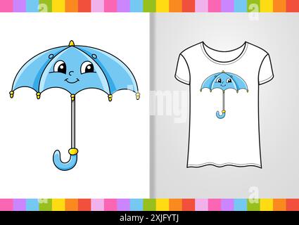 Design T-shirt. Carino personaggio sulla camicia. Disegnato a mano. Stile cartoni animati. Isolato su sfondo bianco. Illustrazione vettoriale. Illustrazione Vettoriale