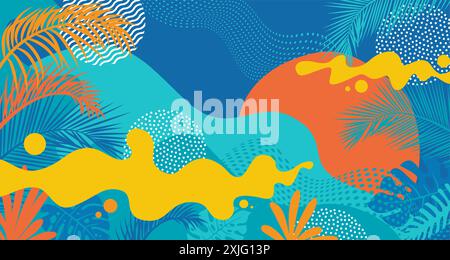 Sfondo tropicale astratto con foglie di palma. Migliore offerta per la promozione di saldi estivi background Illustrazione Vettoriale