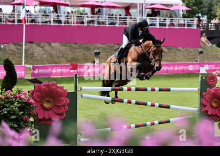 Federico Fernandez del Messico con Diamanti sono unici durante il Prix du Conseil Départemental d'Ille et Vilaine al Jumping International de Dinard il 18 luglio 2024, Dinard, Francia (foto di Maxime David - MXIMD Pictures) Foto Stock