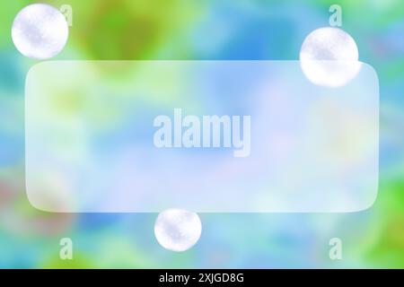 Sfondo a tema vetro astratto con tre ornamenti bianchi e sfumature blu e verde. rendering 3d. Foto Stock