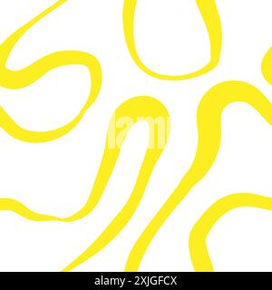 Motivo astratto senza cuciture con scoiattoli e scarabocchi. Linee curve ondulate. L'inchiostro caotico scompiglia la texture decorativa. Scarabocchi disordinati, ondulati e ricci Illustrazione Vettoriale