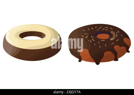 Ciambelle. Pasticceria rotonda e pasticceria decorata con pamada dolciaria. Delizioso dessert nazionale americano. Illustrazione Vettoriale