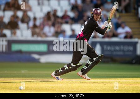 Taunton, Regno Unito. 18 luglio 2024. Tom Banton dei Somerset batté durante il Vitality Blast match tra Somerset e Sussex Sharks al Cooper Associates County Ground. Crediti: Dave Vokes/Alamy Live News Foto Stock