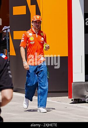 Mogyorod, Ungheria. 18 luglio 2024. Charles Leclerc (MON) - Scuderia Ferrari - Ferrari SF-24 - Ferrari durante la giornata di preparazione, 18 luglio, del Gran Premio d'Ungheria di Formula 1 2024, in programma sul tracciato dell'Hungaroring a Mogyorod, Budapest, Ungheria, dal 19 luglio al 21 luglio 2024 (foto di Alessio De Marco/Sipa USA) credito: SIPA USA/Alamy Live News Foto Stock