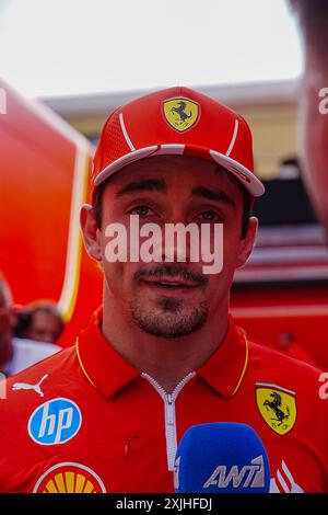 Mogyorod, Ungheria. 18 luglio 2024. Charles Leclerc (MON) - Scuderia Ferrari - Ferrari SF-24 - Ferrari durante la giornata di preparazione, 18 luglio, del Gran Premio d'Ungheria di Formula 1 2024, in programma sul tracciato dell'Hungaroring a Mogyorod, Budapest, Ungheria, dal 19 luglio al 21 luglio 2024 (foto di Alessio De Marco/Sipa USA) credito: SIPA USA/Alamy Live News Foto Stock