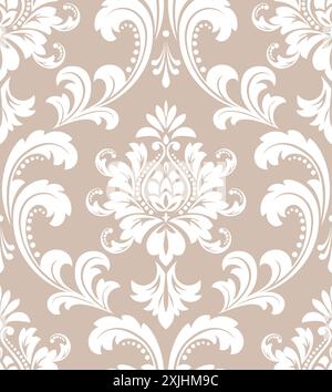 Sfondo con motivo uniforme Damasco vettoriale. Elegante texture di lusso per sfondi e sfondi. Ornamento floreale. Illustrazione Vettoriale