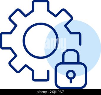Ruota dentata e blocco. Configurazione della sicurezza, sistema protetto. Pixel Perfect, icona del vettore di traccia modificabile Illustrazione Vettoriale