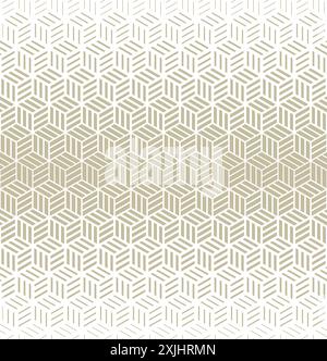 Motivo geometrico astratto con cubi e strisce. Uno sfondo vettoriale senza interruzioni. Texture oro e bianco. Illustrazione Vettoriale