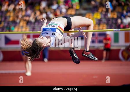 Banska Bystrica, Slovacchia. 18 luglio 2024. Svea Van Laere belga nella foto durante le qualifiche High Jump ai Campionati europei di atletica leggera U18, a Banska Bystrica, Slovacchia, giovedì 18 luglio 2024. I campionati europei U18 si svolgono dal 18 al 21 luglio. BELGA PHOTO COEN SCHILDERMAN credito: Belga News Agency/Alamy Live News Foto Stock