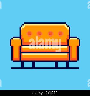 Illustrazione vettoriale del divano con Pixel Art Design, perfetta per i design a tema delle risorse di gioco Illustrazione Vettoriale