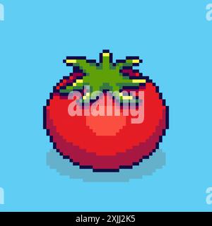 Illustrazione vettoriale del pomodoro con Pixel Art Design, perfetta per i design a tema delle risorse di gioco Illustrazione Vettoriale