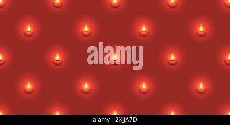 Happy Diwali - file di fuoco rosso scuro candele motivo per Deepawali Indian Spiritual, Cultural Holidays - Vector Design, sfondo Illustration Illustrazione Vettoriale