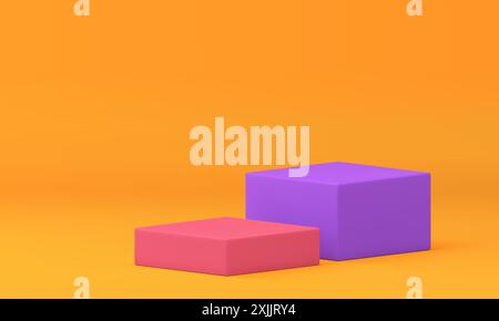 espositore luminoso vuoto per showroom con due cubi quadrati a podio 3d per la presentazione del prodotto, illustrazione vettoriale. Piedistallo geometrico realistico mod Illustrazione Vettoriale