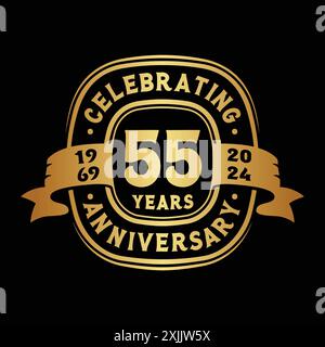 Modello di disegno del logo per la celebrazione del 55° anniversario. 55th Anniversary Vector and Illustration. Illustrazione Vettoriale