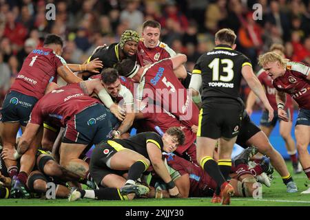 Brisbane, Australia. 19 luglio 2024. Brisbane, 19 luglio 2024: Richie Asiata (2 Queenaland Reds) segna la sua seconda meta nella partita tra Queensland Reds e Galles durante la partita del Tour Internazionale al Suncorp Stadium Matthew Starling (Promediapix/SPP) crediti: SPP Sport Press Photo. /Alamy Live News Foto Stock